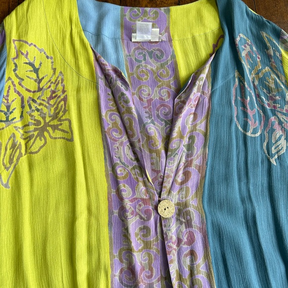 Soft Surroundings Womens M Carnival Batik Topper Tunic Blue Green Boho FLAWS* - Picture 5 of 12